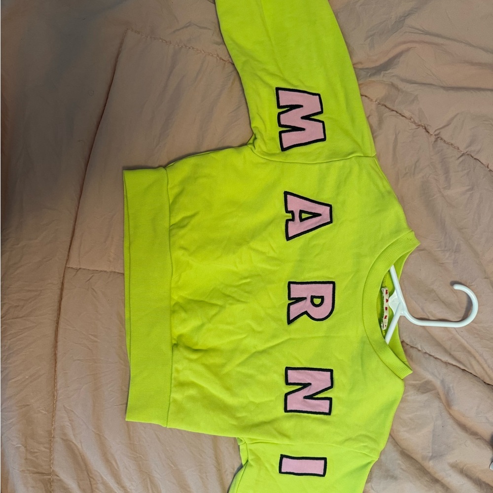 Marni Kids Neon Green Sweatshirt with Bold Lettering